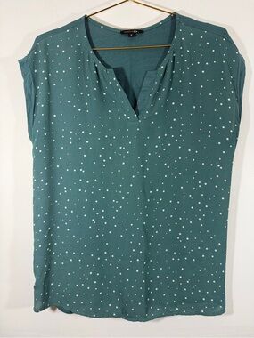 Papermoon Teal Polka Dot Split-Neck Cap Sleeve Blouse